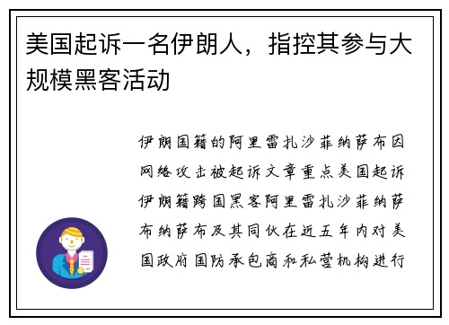 美国起诉一名伊朗人，指控其参与大规模黑客活动 
